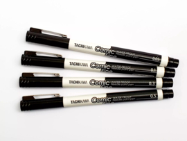 Tachikawa Comic Fineliner  – Set of 4,  0.05mm, 0.1mm, 0.3mm, 0.5mm Black Ink