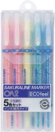 Sakura Dual Point Hervulbare Highlighters 5 Colors Ecofeel Set + 5 Ink Refills