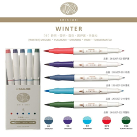 Sailor Set van 5 Shikiori Brush Pennen -  4 Japanse Seizoenen Kleuren: Winter