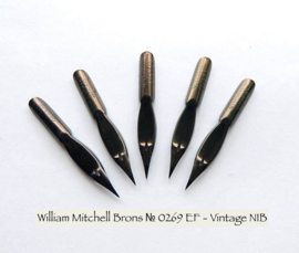 William Mitchell Brons № 0269 EF - Vintage Nib / Kroontjespen Set van 10 in een Vintage Blikje + 1 Nibhouder