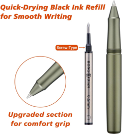 5 Pack Hongdian M2 Rollerball Pen Refills, Quick-Drying Black Ink & 0.5mm Fine Tip, Short Style Compatible with M2 Pocket Mini Rollerball Pen