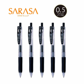 Zebra Clip Gelpen Sarasa 0.5  Black Set van 5