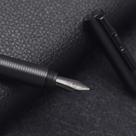 Hongdian H3 Black Aluminum Fountain Pen Fude Nib, Screw Cap with Bamboo Shape Clip + Tin Box