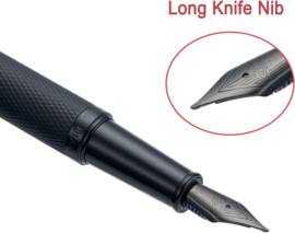 Hongdian # 1850 Black Forest Fountain Pen Long Blade Fine Nib Classic Design Calligraphy Pen with Converter and Metal Pen Case Set