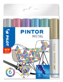 PILOT Pintor Pigmentmarkers 4.5 mm / Medium  Tip  Set van 6 "Metal Mix"