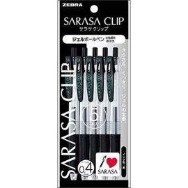 Zebra Clip Gelpen Sarasa 0.4 Black Set van 5