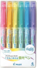 Pilot Frixion Light Soft 6 Colour Set  Uitwisbare Highlighters verpakt in een Zipperbag