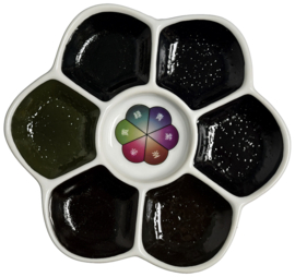 Boku-Undo Watercolors in Ceramic Flower Dish – Dark Plum Ezumi Umezakura 6 Color Set # 15451