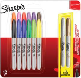 Sharpie Permanente Markers Pastel, Set van 12 stuks + 2 GRATIS