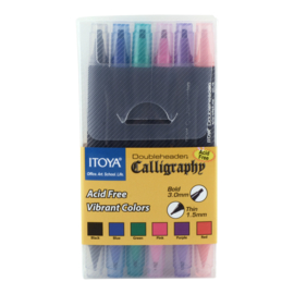 Itoya Dubbelzijdige Kalligrafiepennen   Set  CL-100 6 Kleuren Assorti