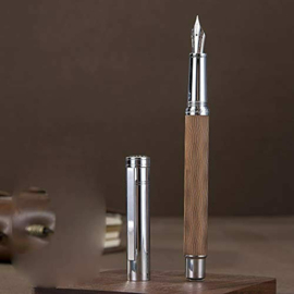 Hongdian 1843 Navigator Fountain Pen Extra Fine Nib Solid Metal, Brown Ripple Pattern with Refillable Converter