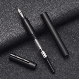 Hongdian H3 Black Aluminum Fountain Pen Fude Nib, Screw Cap with Bamboo Shape Clip + Tin Box