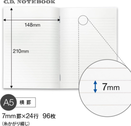 APICA Premium C.D. Notebook - 7 mm Gelinieerd - A5 = 14,8 x 21cm -# APICA-K-CDS90Y