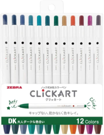 Zebra Clickart Knock Sign 0,6mm Pennen Set van 12 Donkere Kleuren
