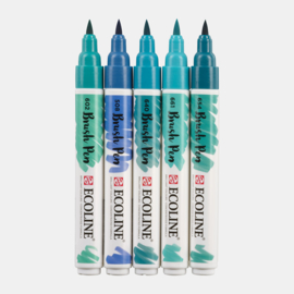 Talens Ecoline Brush Pen - Groen /Blauw - Set van 5 verpakt in een Handige A6 Zipperbag