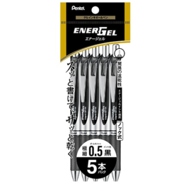 Pentel 0.5mm Gel Pen Ballpoint Pen EnerGel set van 5 Kleur Ink: Zwart