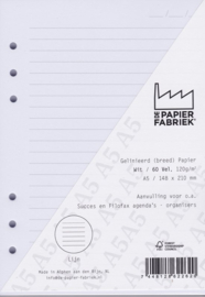 Aanvulling A5 geschikt voor o.a. Filofax, Succes Losbladige Planners 60 Vel, 120g/m² Breed  Gelinieerd Wit Papier