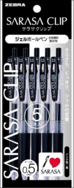 Zebra Clip Gelpen Sarasa 0.5  Black Set van 5