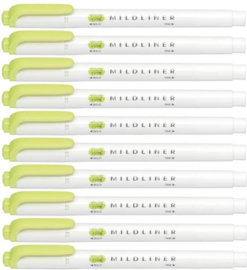 Zebra Mildliner Double-Sided Highlighter - Fine / Bold – Mild Citrus Green Set van 10 verpakt in een Zipperbag