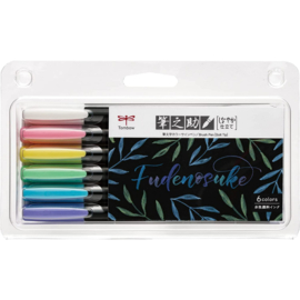 Tombow Fudenosuke Brush Pen Soft Tip, 6 Brilliant Pastel Color Set