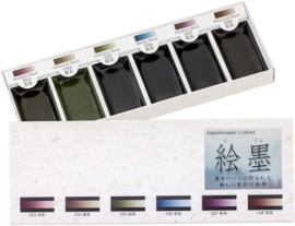 Boku-Undo E-Sumi Watercolor Palette - Shadow Black - 6 Color Set № 15452