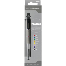 Pentel Multi 8  Kleuren 2mm Vulpotlood + 1 HB-stift en 7 Gekleurde Vullingen  # XPH802