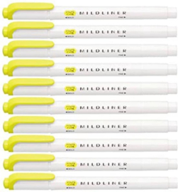 Zebra Mildliner Double-Sided Highlighter - Fine / Bold – Mild Lemon Yellow Set van 10 verpakt in een Zipperbag