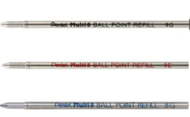 Pentel Super Multi 8 Ballpoint Pen Refill - 0.7 mm - Set van 3 Zwart, Rood en Blauw verpakt in een Zipperbag