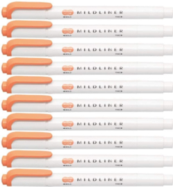 Zebra Mildliner Double-Sided Highlighter - Fine / Bold – Mild Apricot Set van 10 verpakt in een Zipperbag