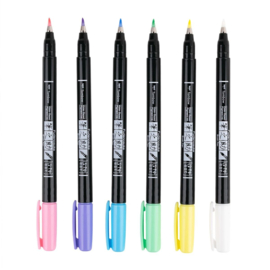 Tombow Fudenosuke Brush Pen Soft Tip, 6 Brilliant Pastel Color Set