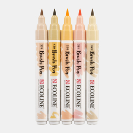 Talens Ecoline Brush Pen - Beige Pink  - Set van 5 verpakt in een Handige A6 Zipperbag