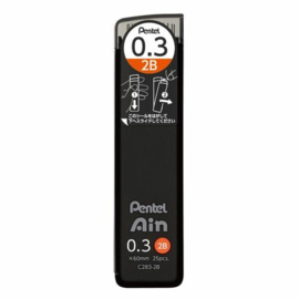 Pentel Ain Zwarte Vulpotloodstiften 0,3 mm – 25 Stuks – C283-2B