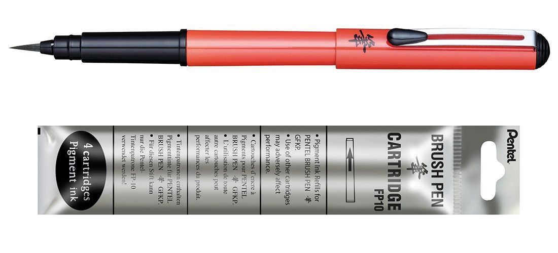 Pentel Pocket Brush Pen - Set met 4 vullingen – Rood