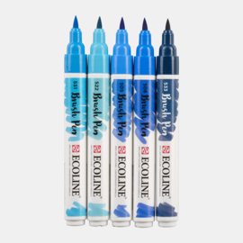 Talens Ecoline Brush Pen - Blauw - Set van 5 verpakt in een Handige A6 Zipperbag