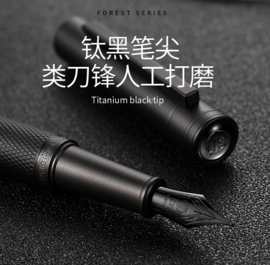 HongDian # 1850 Black Forest Vulpen Fine RVS Nib + Velvet Pen Bag