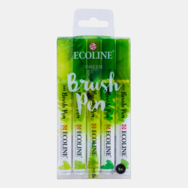 Talens Ecoline Brush Pen - Groen - Set van 5 verpakt in een Handige A6 Zipperbag