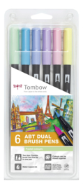 Tombow  Set van 6 ABT Dual Brushpennen Pastel Kleuren