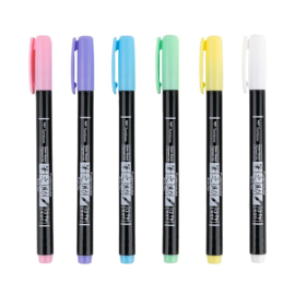 Tombow Fudenosuke Brush Pen Soft Tip, 6 Brilliant Pastel Color Set