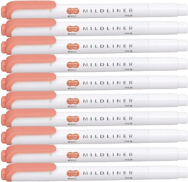 Zebra Mildliner Double-Sided Highlighter - Fine / Bold – Mild Vermilion Set van 10 verpakt in een Zipperbag