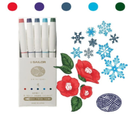 Sailor Set van 5 Shikiori Brush Pennen -  4 Japanse Seizoenen Kleuren: Winter