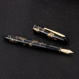 Hongdian # N23 Black “Year of the Rabbit” Fountain Pen, Long Blade Medium Nib + Tin Box