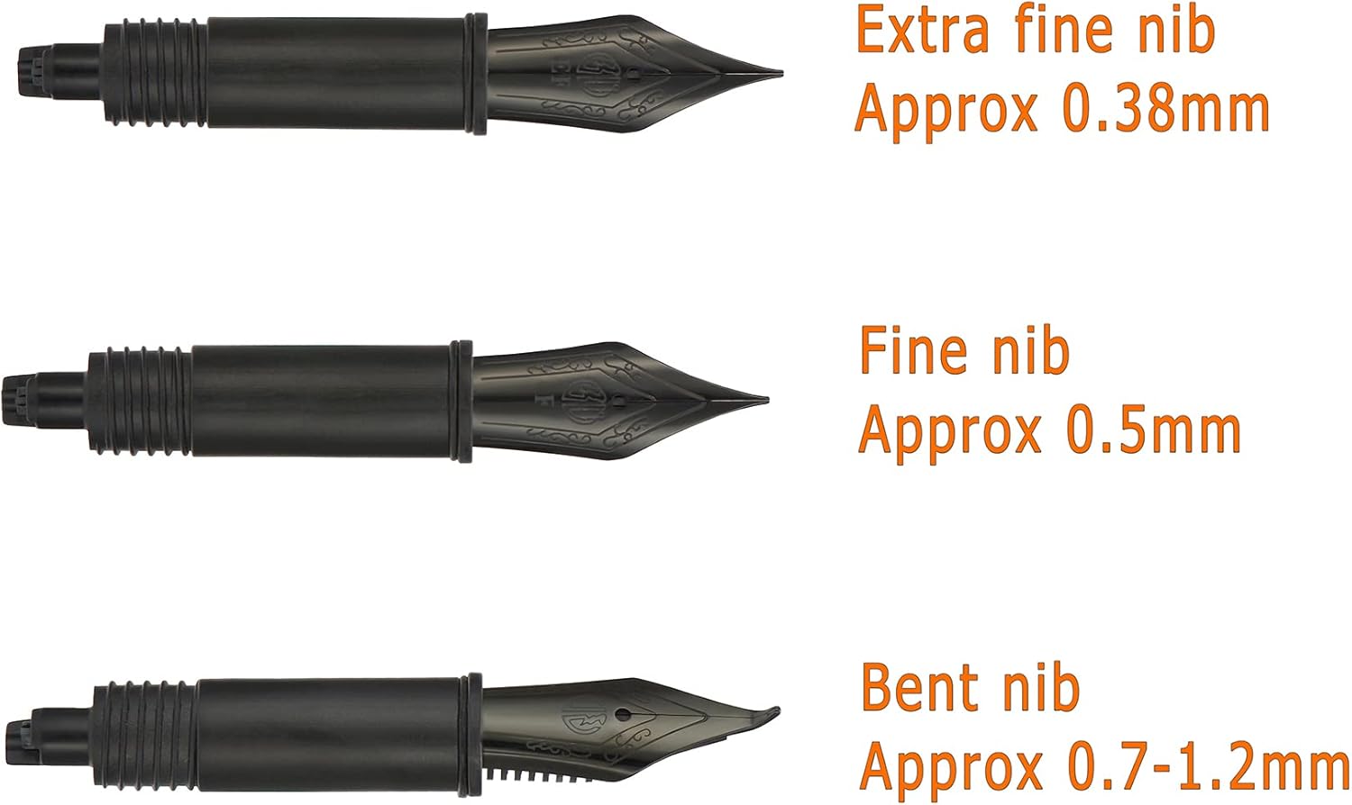 Set van 3 Hong Dian Vulpen Black Nibs, 1 x Fine, 1 x Extra Fine and 1 x Bent / Fude Nib