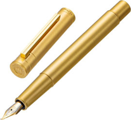 •	Hongdian # 1861 Fountain Pen, Fude Nib, Raw Brass Design with Converter and Metal Pen Case Set