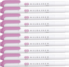 Zebra Mildliner Double-Sided Highlighter - Fine / Bold – Mild Magenta Set van 10 verpakt in een Zipperbag