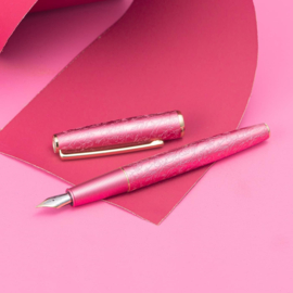 Hongdian A3 Pink Aluminum Fountain Pen, Iridium Long Blade Fine Nib  + Tin Box