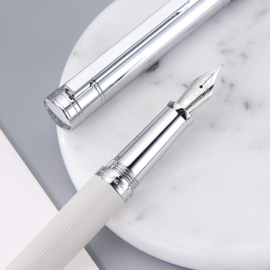 Hongdian 1843 Navigator Fountain Pen  Fine Nib Solid Metal, White  Ripple Pattern with Refillable Converter in Tin Box