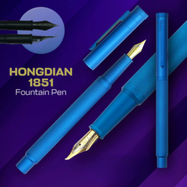 HongDian # 1851 Vulpen  Licht Blauw  -  Fude Bent  Nib + Tin Box en Converter