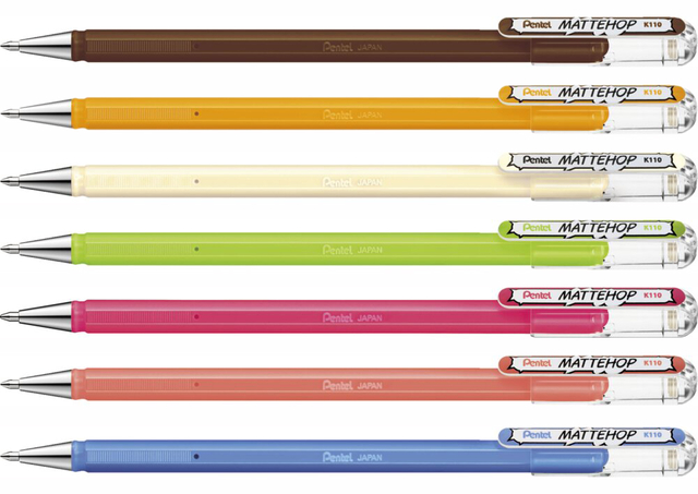 Pentel Hybrid  Mattehop Gel Inkt Pennen - 1.0 mm - Originele Kleuren - Set van 7