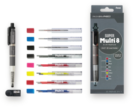 Pentel Super Multi 8 Kleurenvulpotlood 2 mm – inclusief extra balpenvullingen, markeerstiften en kleurpotloodstiften # XPH803ST