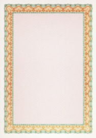 Diploma / Certificaat Papier  Schelp Oranje Turkoois ,   25 Vel Formaat A4  = 210 x 297 mm 115g/m²